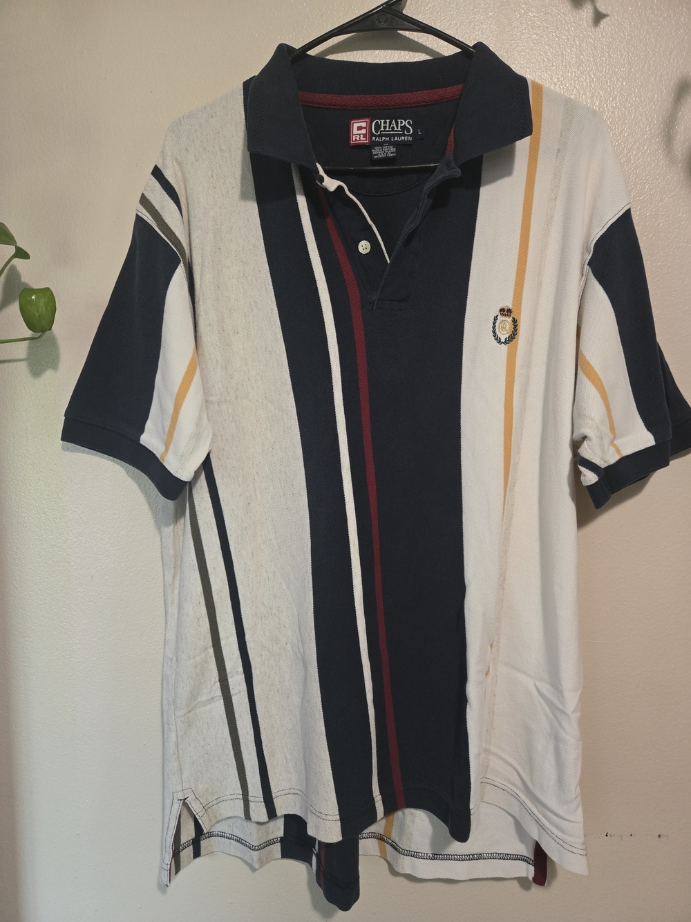 Vintage 90s CHAPS/Ralph Lauren  Navy, White & Gold Stripe Polo